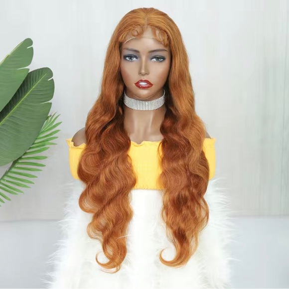 Turmeric Colored 150% Density 4x4 Lace Front Human Hair Body Wave Wig in 28” - Picture 2 of 8